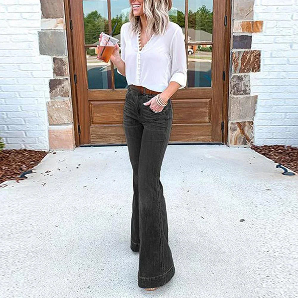 Womens Casual High Waist Jeans Wide Leg Denim