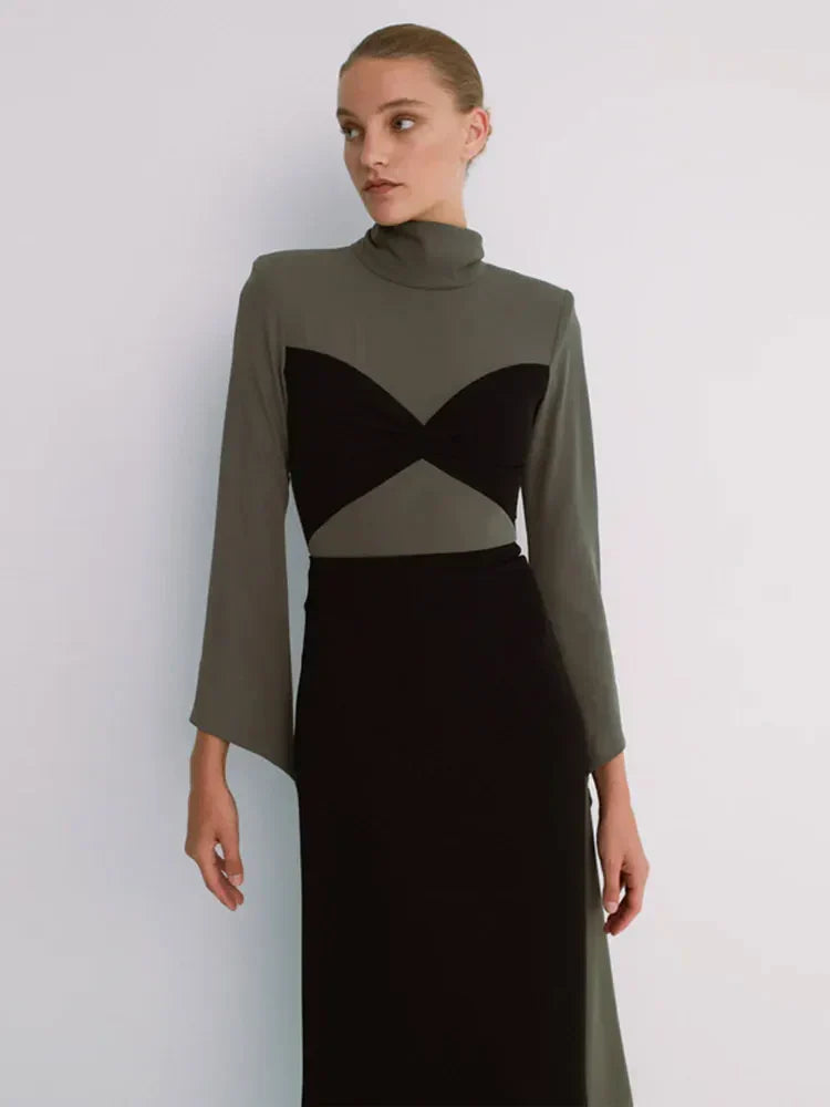 Sexy Patchwork Contrasting Colors Lace Up Dress Women