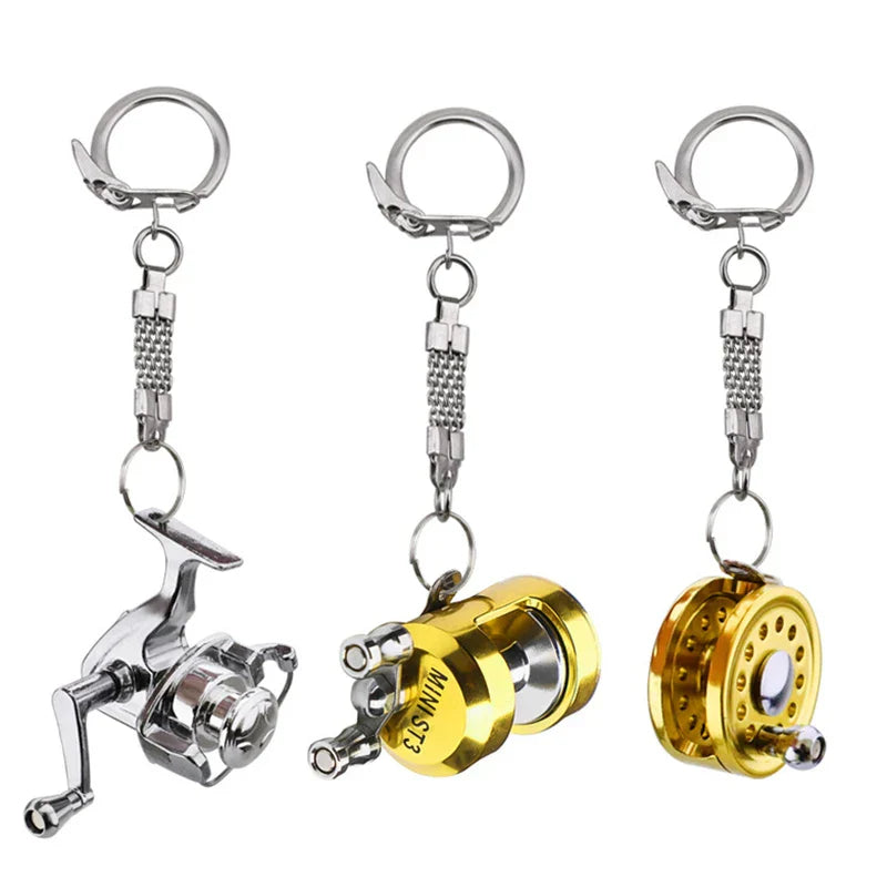 1Pcs Alloy Fishing Reel Drum Pendant Keychain Key