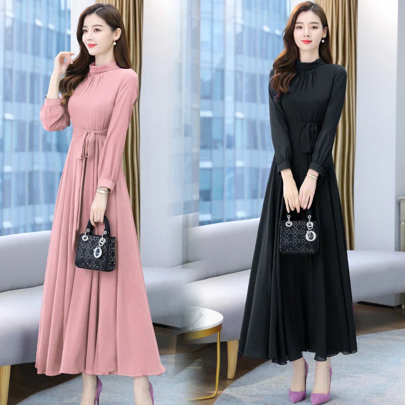 Plus Size Spring Autumn Women Maxi Dresses Female