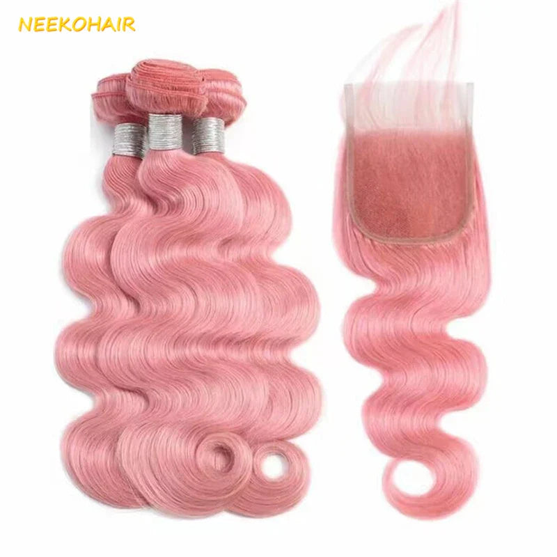 Light Pink Colored Bundles With 13x4 Frontal Weave