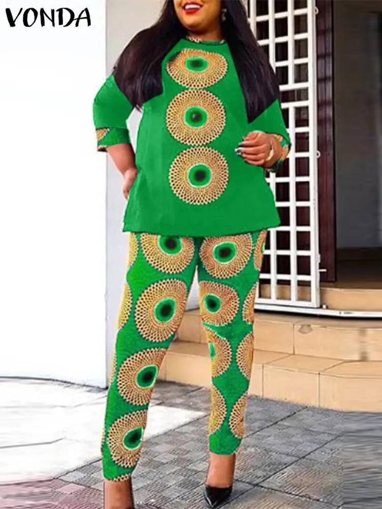 Plus Size 5XL VONDA Bohemian Pant Sets Women