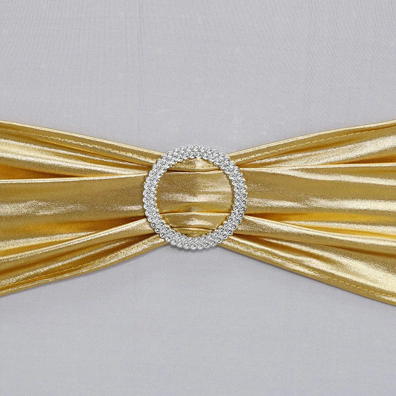 10pcs/50pcs Metallic Gold Silver Stretch Spandex Chair Bow