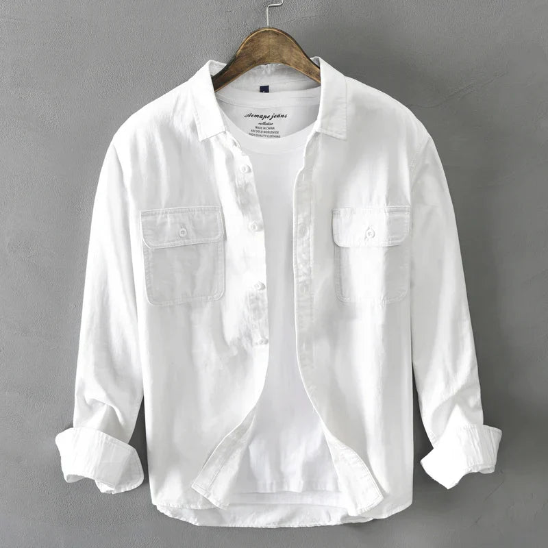 HIQOR New Mens Vintage Shirt Male Lone Sleeve