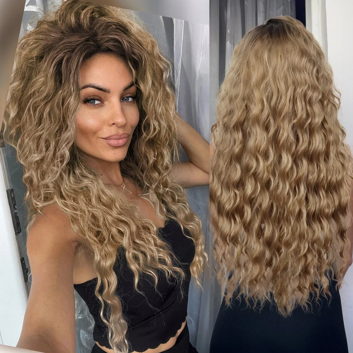 GNIMEGIL Synthetic Long Wave Wig for Woman Natural