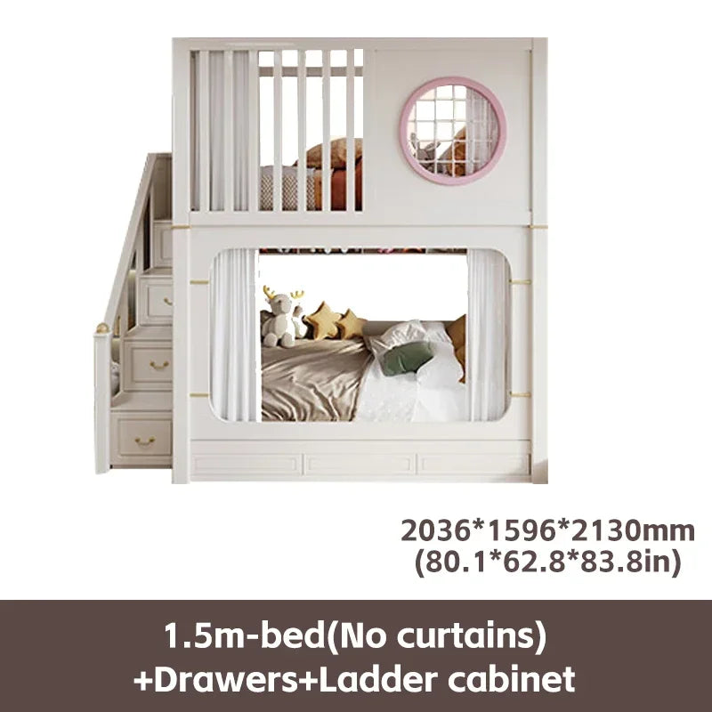 Modern High And Low Kids Bed With Ladder