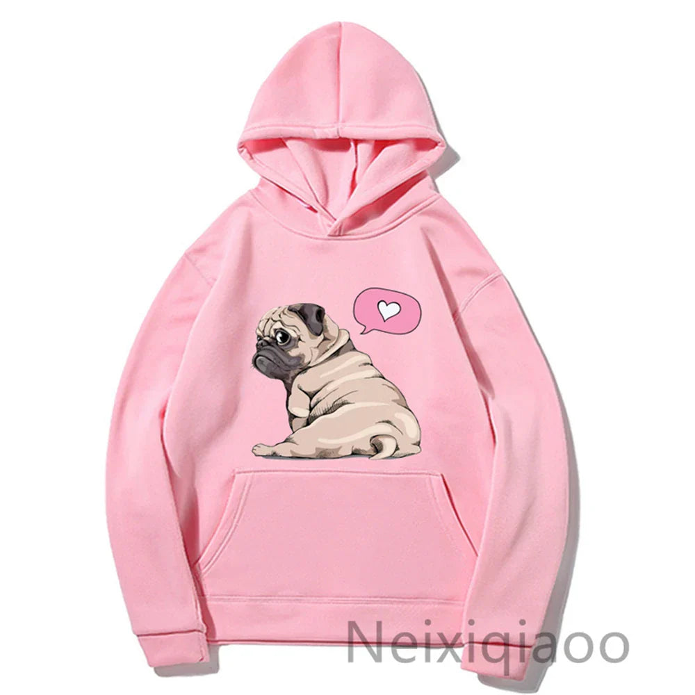Plus Size Kawaii Cartoon Pug Dog Print Hooded