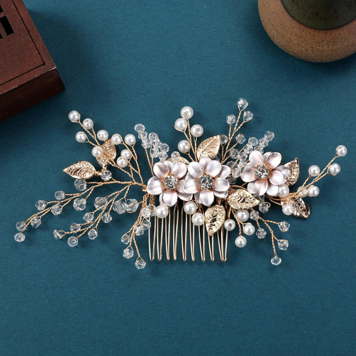 Silver Color Flower Hair Comb Clip Girls Handmade
