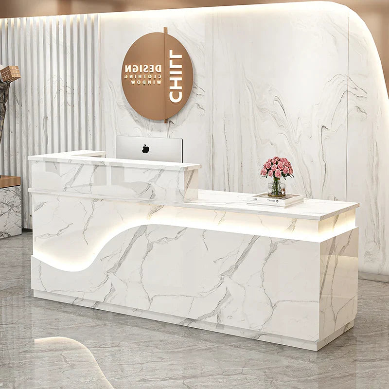 White Light Reception Desks Design Stylish Modern Luxury