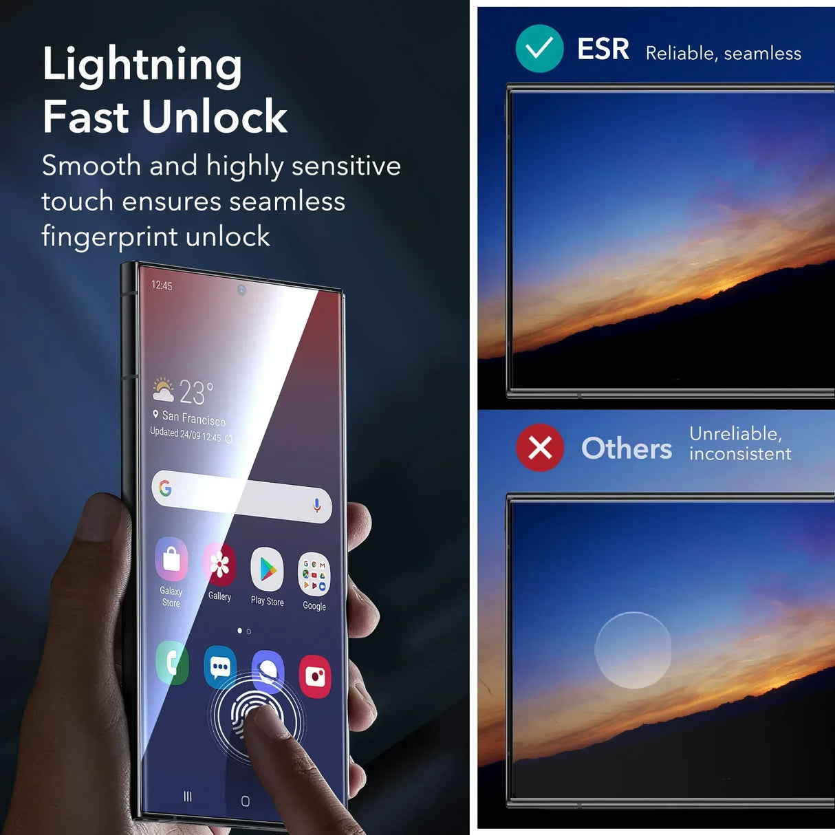 ESR for S24 Ultra Screen Protector for Galaxy S24 ultra 9H Full Coverage Tempered Glass with Fingerprint Unlocking (6.8 Inch)
