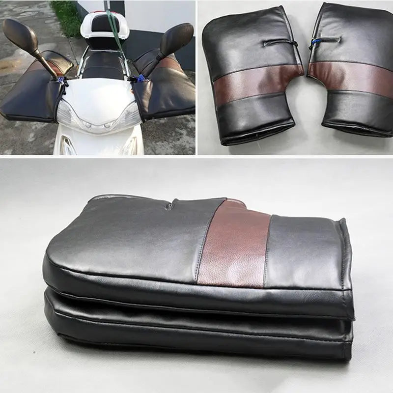 Waterproof Motorcyclist Handlebar Thermal Mittens PU Leather Winter Motorcycle Gloves For Men Snow Mobile Gear Winterization
