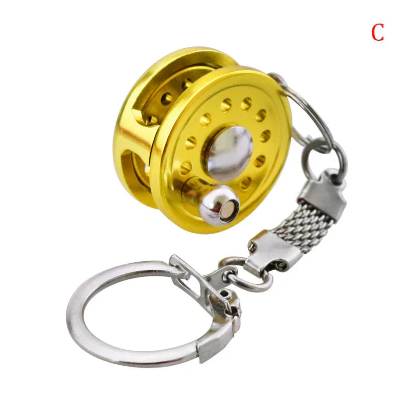 1Pcs Alloy Fishing Reel Drum Pendant Keychain Key