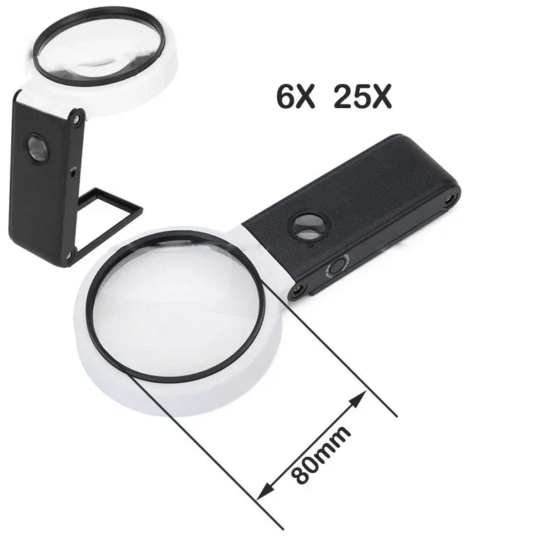 6X 25X Foldable Magnifying Glass with 8 Led