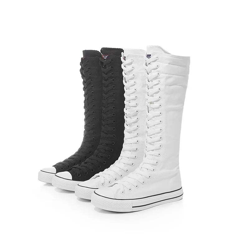 High Top Women's Canvas Shoes Knee High Boots