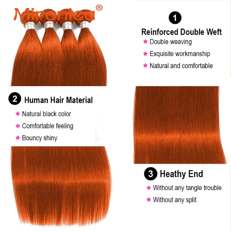 Ginger Orange #350 Peruvian Straight Human Hair Bundles