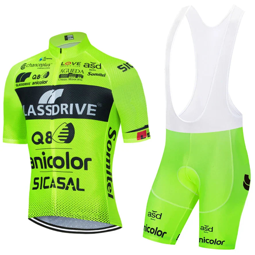 Fluor Yellow Cycling Jersey GLASSDRIVE Team Bike Maillot