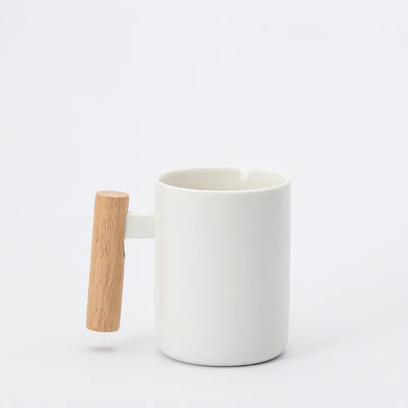 Nordic Wooden Handle Ceramic Porcelain Mug Coffee Cups