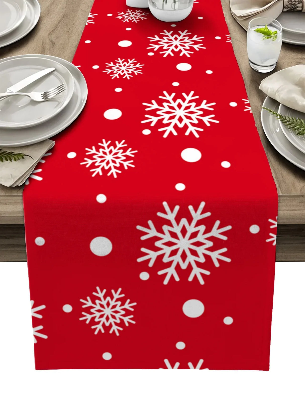 Christmas Snowflake Texture Linen Table Runners Wedding Decoration