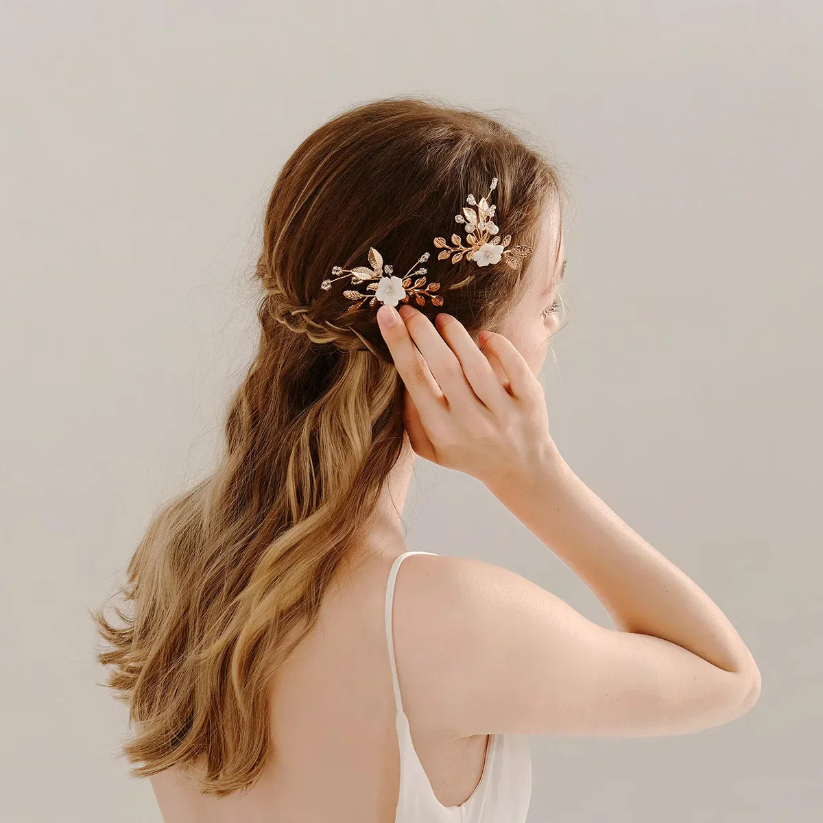 U-shaped Pearl Hairpin Hair Clips Golden Leaf Side