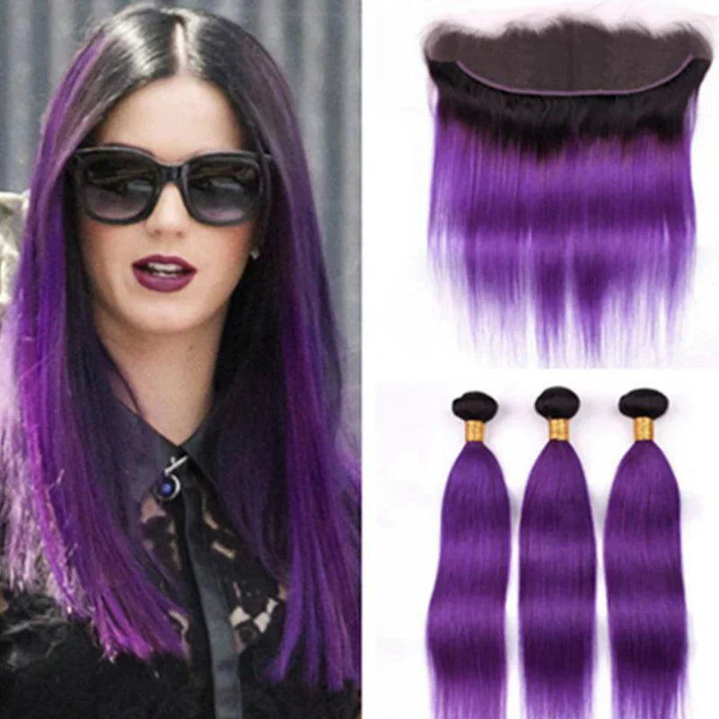 Elfriede 1BPurple Straight Ombre Colored Hair Bundles with