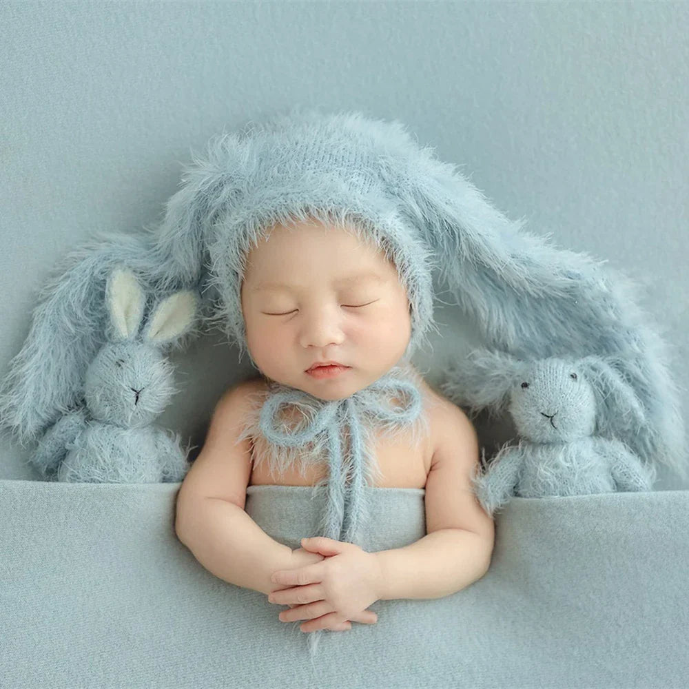 Hand-Knitted Bunny Toys Newborn Photography Props Fluffy Stuffed Rabbit Dolls for Newborn Props Baby Photography Accessories