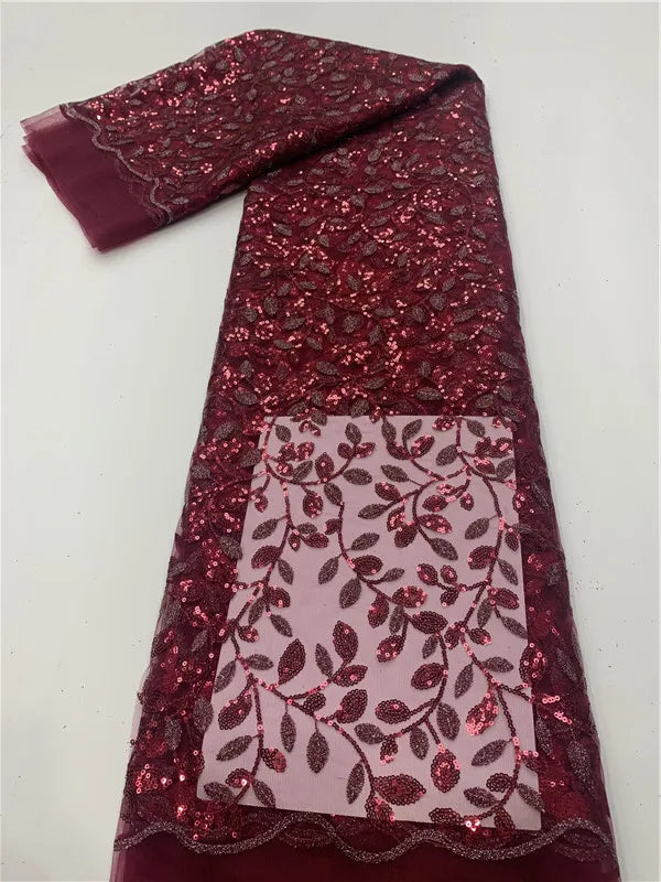 Green French Sequins Net Lace Fabric 2023 High