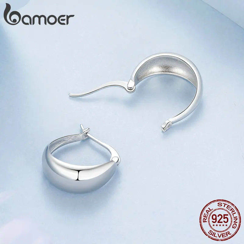 BAMOER White Gold Plated Chunky Small Hoop Earrings,
