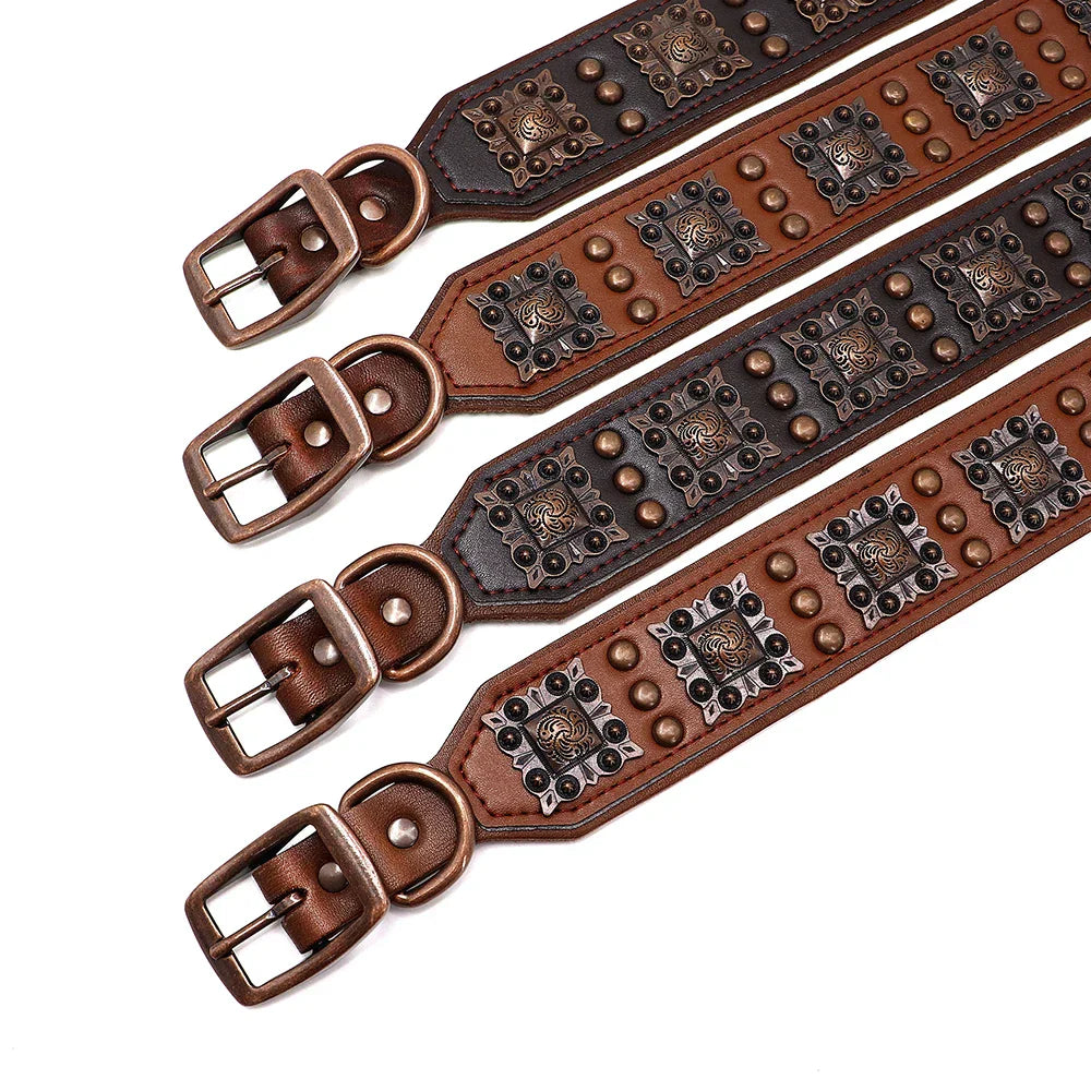 Durable Spiked Genuine Leather Dog Collar For Medium