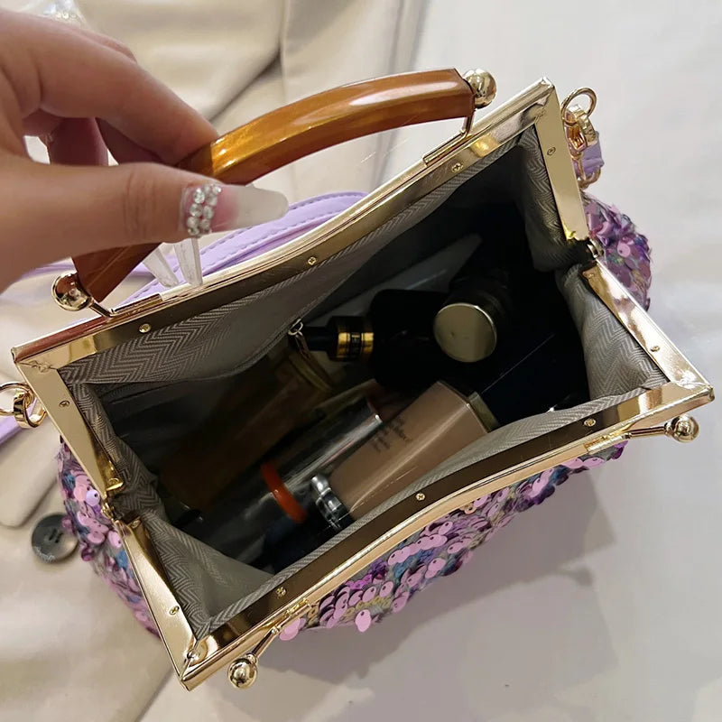 2023 Elegant Women Glitter Sequin Shell Clip Evening