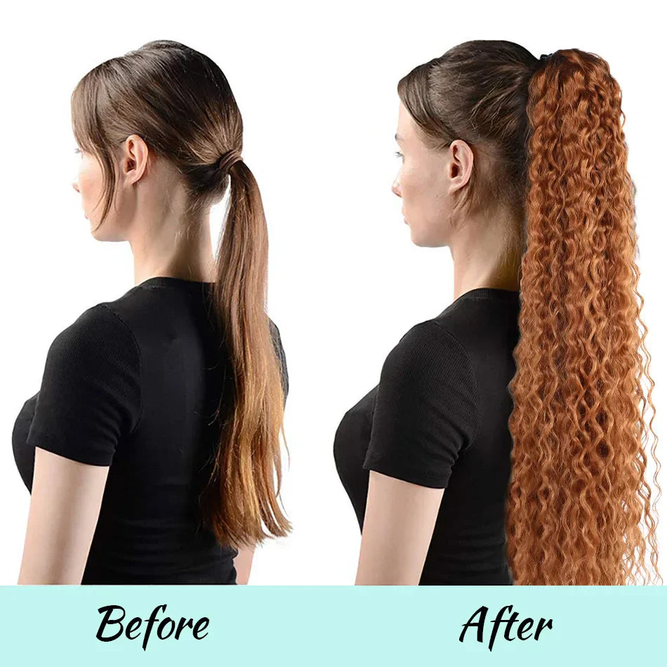 Long Curly Ponytail 80CM Synthetic Drawstring Ponytail Extensions