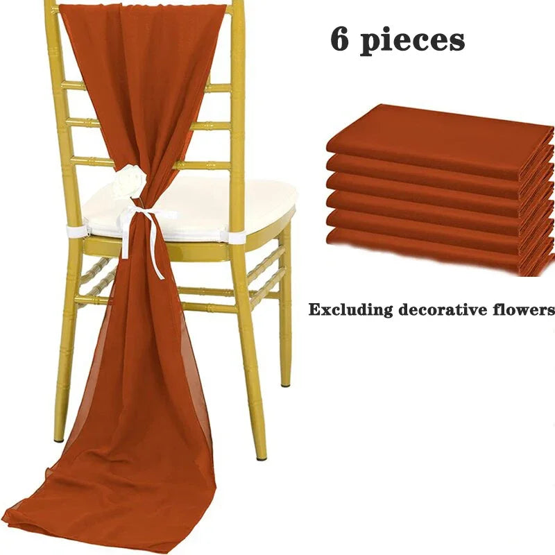 6PCS RUST Chiffon Chair Sashes 30 x 270cm