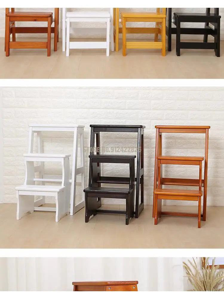 Solid Wood Household Multifunctional Folding Ladder Chair Indoor