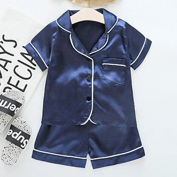 Toddler Girls Silk Satin Pajamas Sets Cartoon Kids