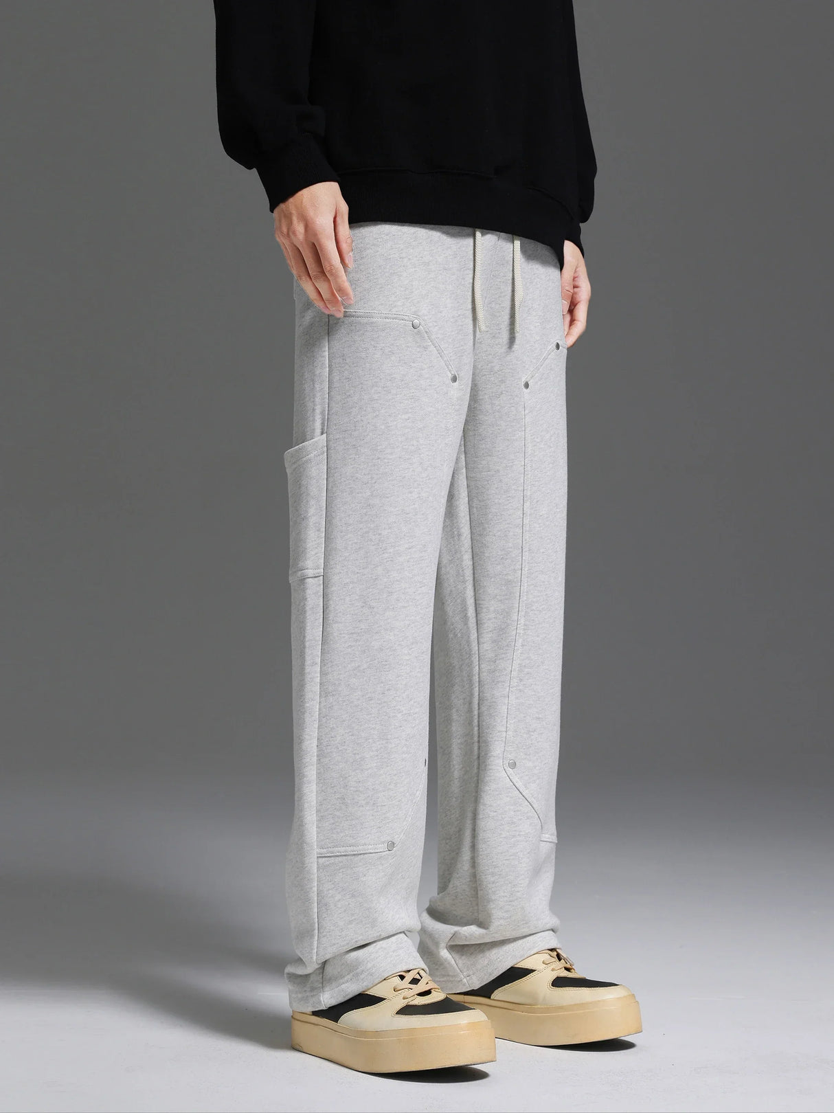 Side Strap button-down Logging Sweatpants Straight Leg Loose