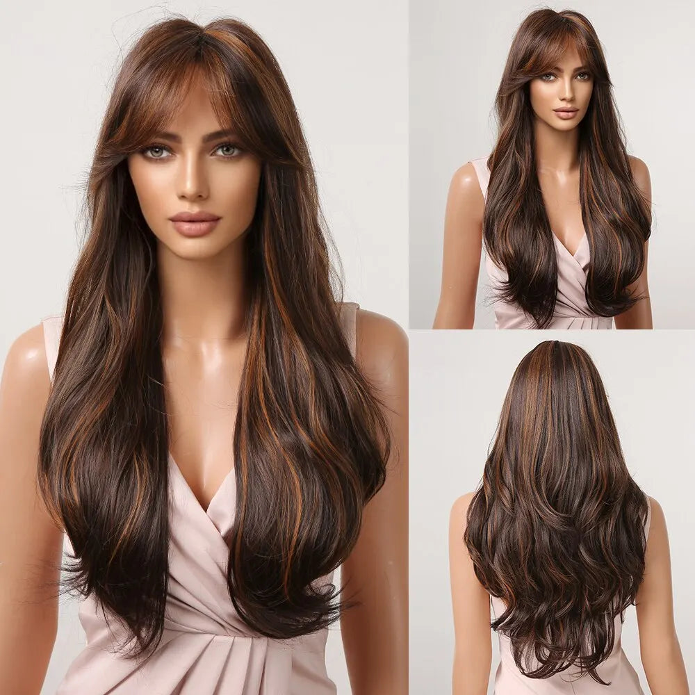 HAIRCUBE Long Ombre Brown Black Light Blonde Synthetic