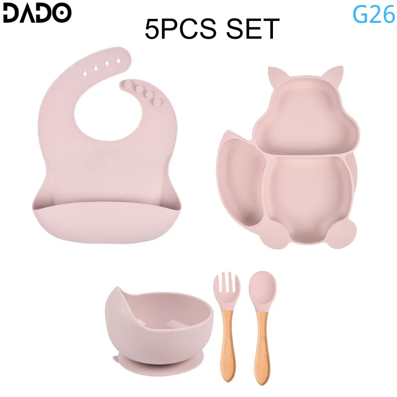 Baby Feeding Set Silicone Suction Bowls Divided Plates
