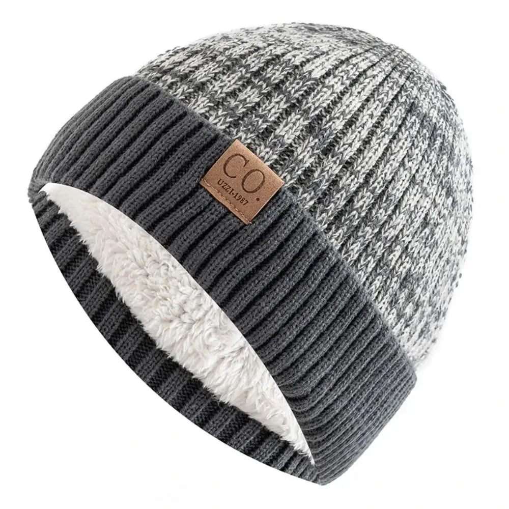 Warm Men's Winter Hat Vintage Striped Polyester Knitted