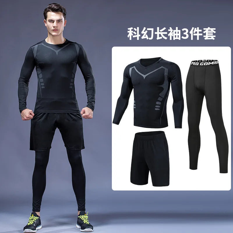Quick-drying tights set men's running fitness training clothes
