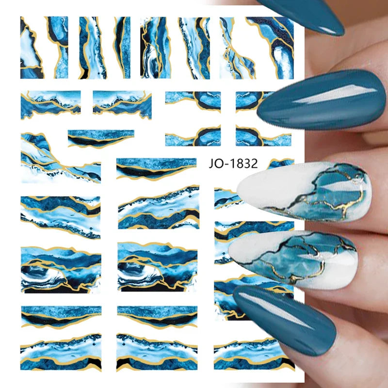 Purple Marble Nails Stickers Smoke Design Manicure Decals