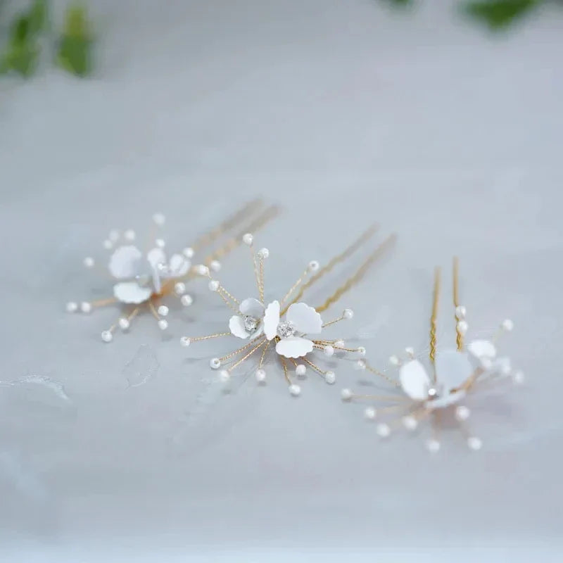 SLBRIDAL Handmade Rhinestones Crystal Pearls Bridal Hair Pin