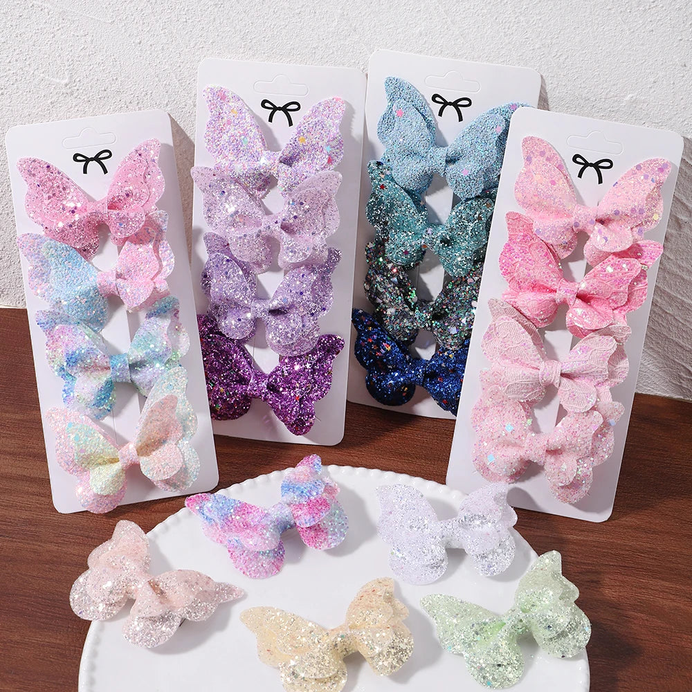 2/4/5Pcs Girls Cute Sequins Double Butterfly Hair Clip