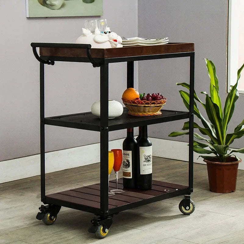 Utility Storage Trolley Kitchen Rolling Shelf Solid Wood
