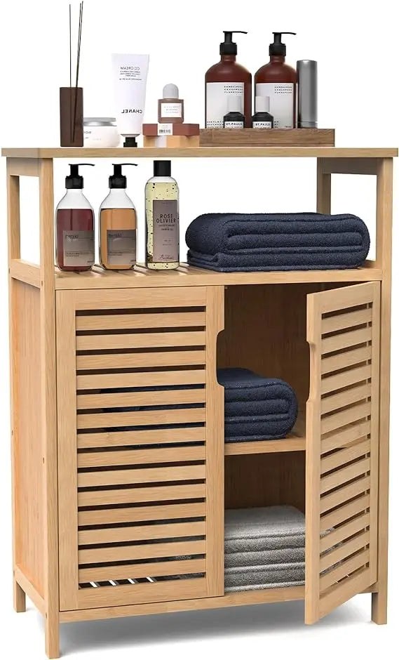 Purbambo Bathroom Bamboo Storage Cabinet, Freestanding Floor Cabinet