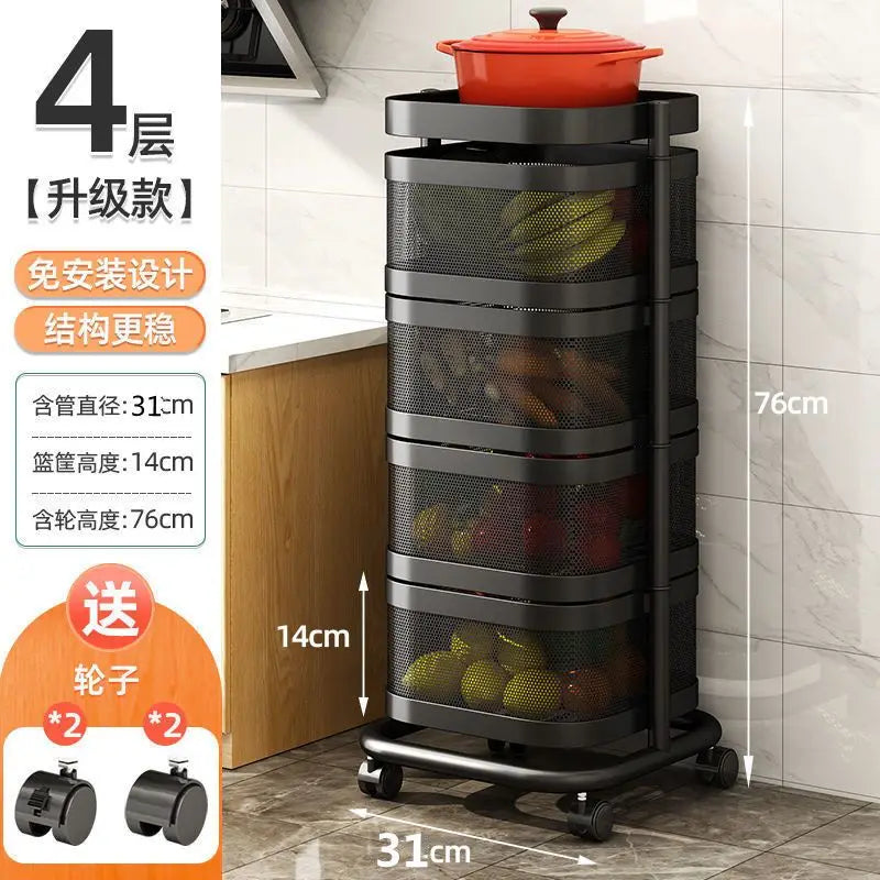Kitchen 5 Tier Rolling Utility Cart Fruit Storage