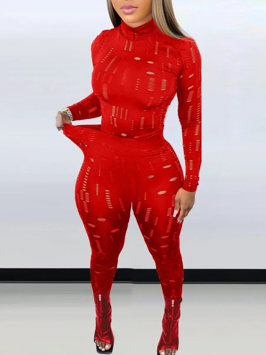 LW SXY Plus Size Turtleneck Pierced Skinny Pants