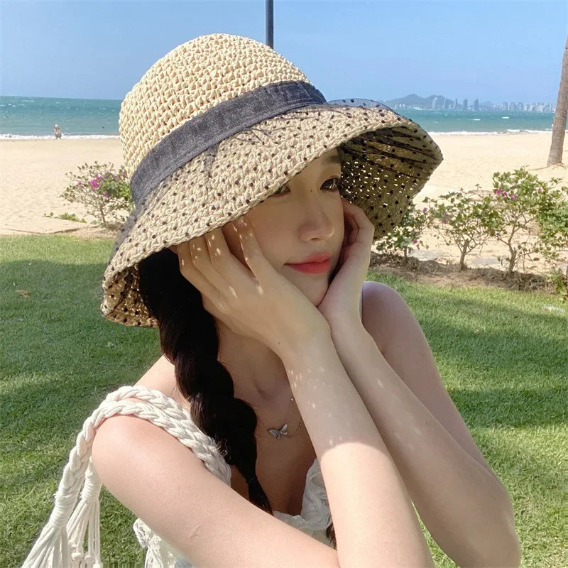 Women's Large Brim Straw Beach Hats Girl Cap