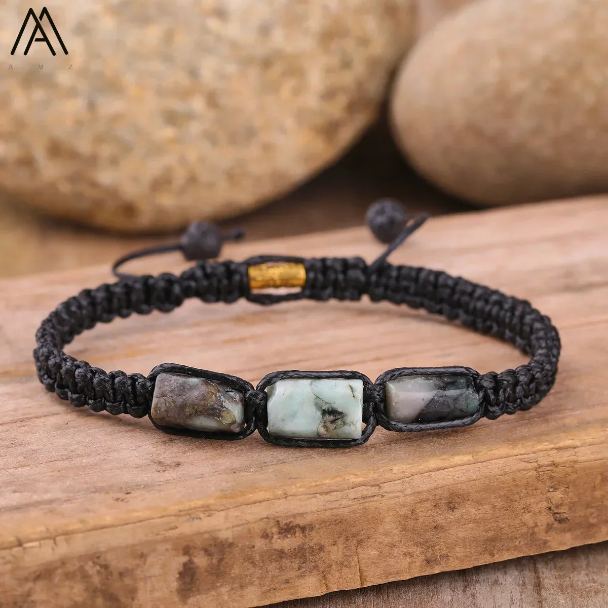 Natural Black Tourmaline Nugget Beads Cord Knotted Braid