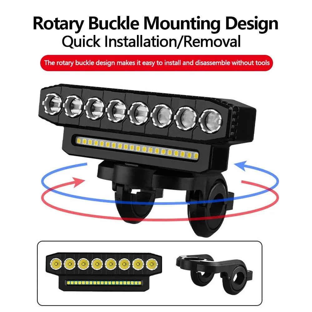 8 LED Bicycle Front Light USB Rechargeable 130dB