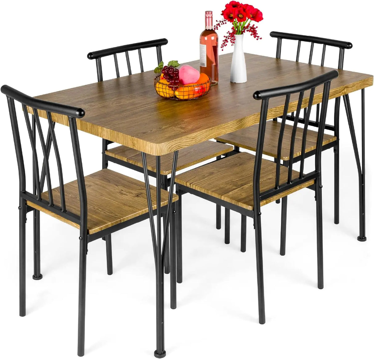 5-Piece Metal and Wood Indoor Modern Rectangular Dining
