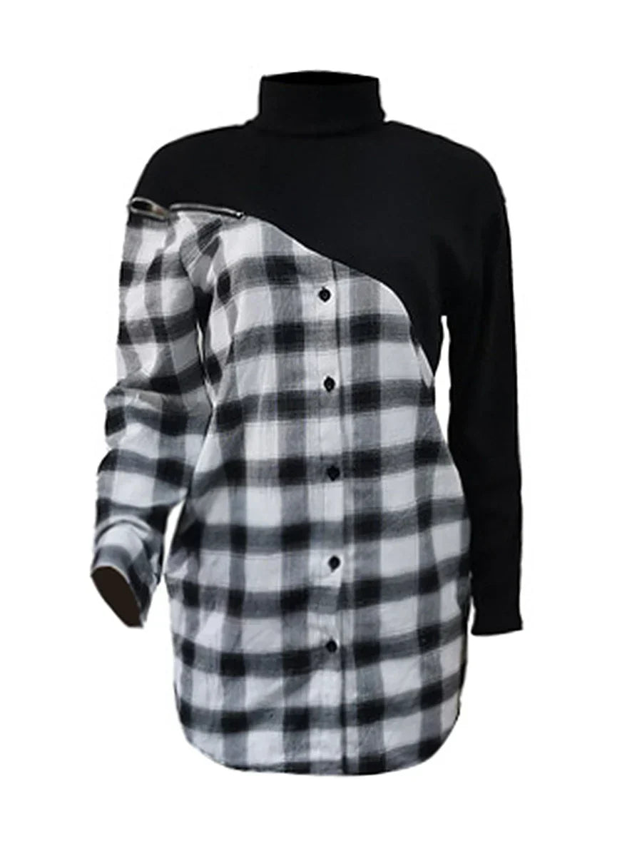 LW Plus Size Plaid Print Hollow-out Dress Women
